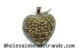 Pend134 22mm copper heart pendant pave shell zirconia gold plated