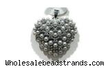 Pend151 33mm copper heart pendant pave shell zirconia silver plated