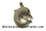 Pend162 23mm copper dolphin pendant pave zirconia gold plated
