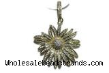Pend48 30mm copper flower pendant pave zirconia gold plated