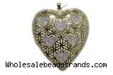 Pend53 45mm copper heart pendant pave zirconia gold plated