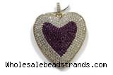 Pend70 30mm copper heart pendant pave zirconia gold plated
