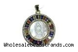 Pend86 27mm copper circle pendant pave shell zirconia gold plated