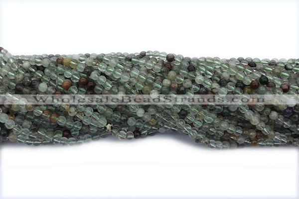 QUAR34 15 inches 4mm round green phantom quartz gemstone beads