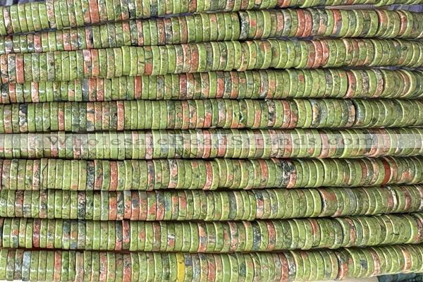 ROND273 15 inches 1.5*6mm heishi unakite gemstone beads