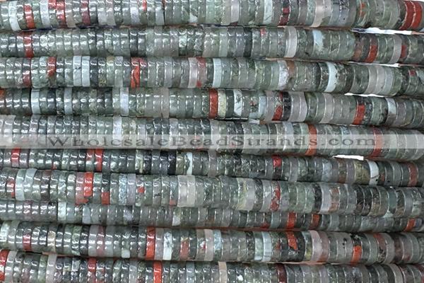 ROND277 15 inches 1.5*6mm heishi blood jasper beads