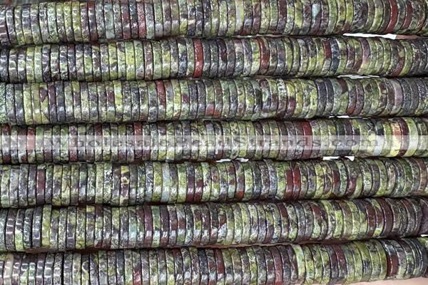 ROND297 15 inches 2*8mm heishi bronze green gemstone beads