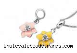 Silv141 9.5*19.7mm 925 Sterling Silver Flowers Pendant Enamel Plated