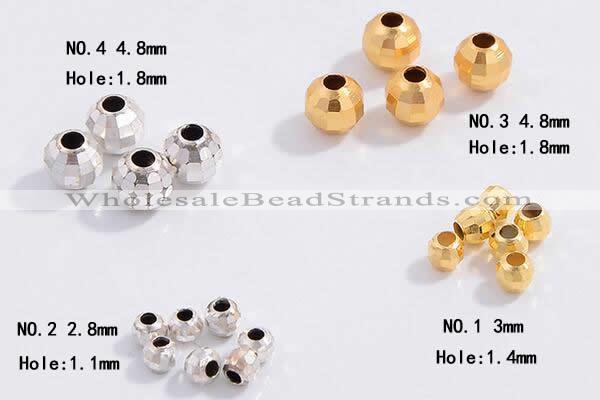Silv17 2.8mm, 3mm, 4.8mm Faceted Round Beads 925 Sterling Silver Plated