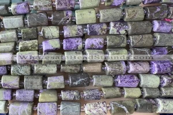 TUBE108 15 inches 6*11mm - 8*14mm faceted tube charoite gemstone beads