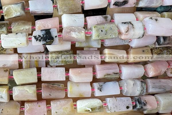 TUBE110 15 inches 6*11mm - 8*14mm faceted tube pink opal beads