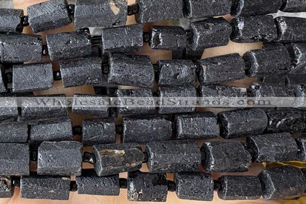 TUBE122 15 inches 6*11mm - 8*14mm faceted tube black tourmaline beads